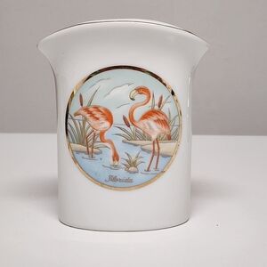Vintage Cup Florida Flamingos Desk Organizer Signed Geo Lefton #08105 4.25"